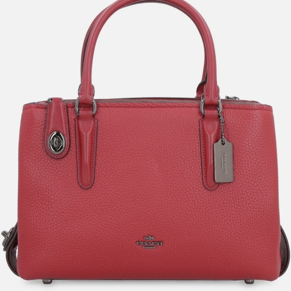 Coach Pebbled Leather Satchel in Rose Red